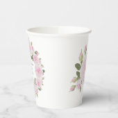 Custom Texts, Pink Roses Wreath Paper Cups Party 紙コップ (左)