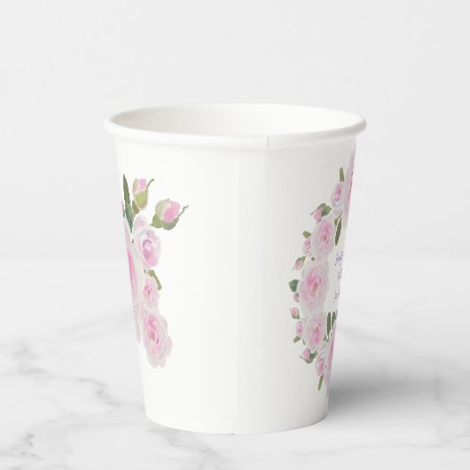 Custom Texts, Pink Roses Wreath Paper Cups Party 紙コップ (右)