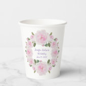 Custom Texts, Pink Roses Wreath Paper Cups Party 紙コップ (正面)