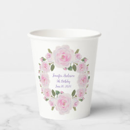 Custom Texts, Pink Roses Wreath Paper Cups Party 紙コップ