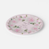 Custom Texts Pink Roses Wreath Paper Plate Wedding ペーパープレート (アングル)