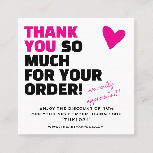 Custom Thank You package insert With Logo & Offer スクエア名刺 (正面)