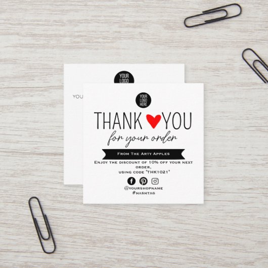 Custom Thank You package insert With Logo & Offer スクエア名刺 (正面/裏面インサイチュ)