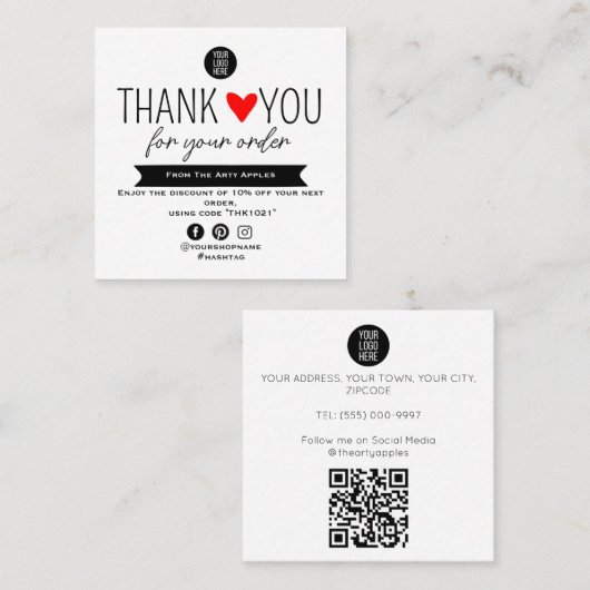 Custom Thank You package insert With Logo & Offer スクエア名刺 (正面/裏面)