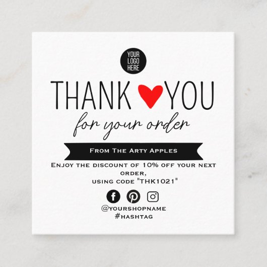 Custom Thank You package insert With Logo & Offer スクエア名刺 (正面)