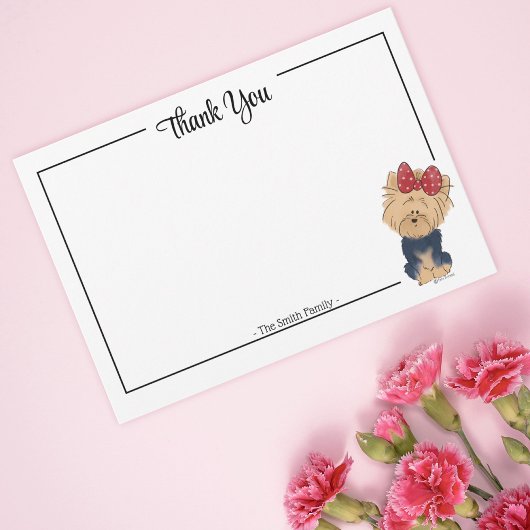 Custom Thank You Yorkie Bow Cute Dog Note Card サンキューカード