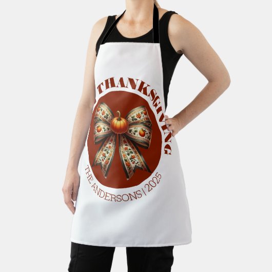 Custom Thanksgiving white &brown elegant Pumpkins エプロン (インサイチュ)