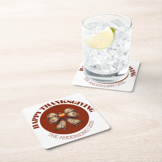 Custom Thanksgiving white &brown elegant Pumpkins スクエアペーパーコースター (インサイチュ)