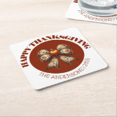 Custom Thanksgiving white &brown elegant Pumpkins スクエアペーパーコースター (アングル)