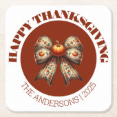 Custom Thanksgiving white &brown elegant Pumpkins スクエアペーパーコースター (正面)