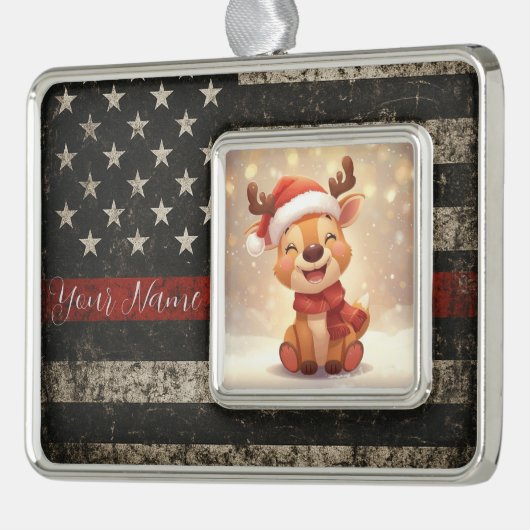 Custom Thin Red Line Framed Ornament シルバープレートフレームオーナメント (左)