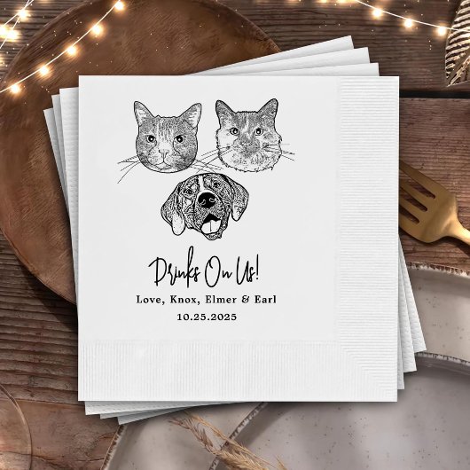 Custom Three Pet Cocktail Napkins Wedding スタンダードカクテルナプキン