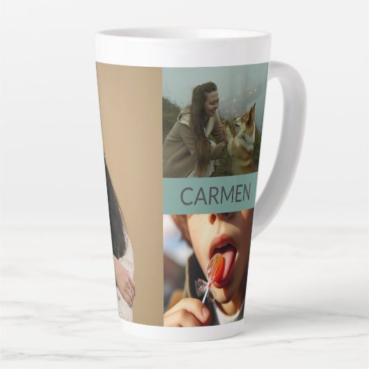 Custom Three-Photo Collage and Personalized Text カフェラテマグ (右アングル)