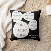 custom Throw Pillow 4 photo text template black クッション (ブランケット)
