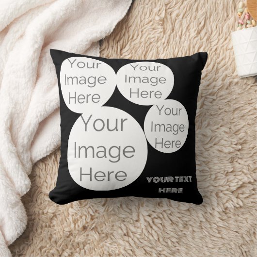 custom Throw Pillow 4 photo text template black クッション (ブランケット)