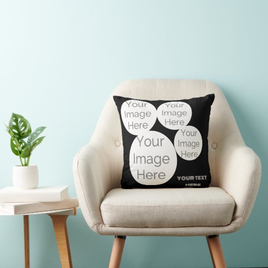custom Throw Pillow 4 photo text template black クッション (椅子)