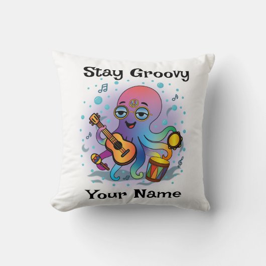 Custom Throw Pillow | Retro Octopus | Name & Text クッション (正面)