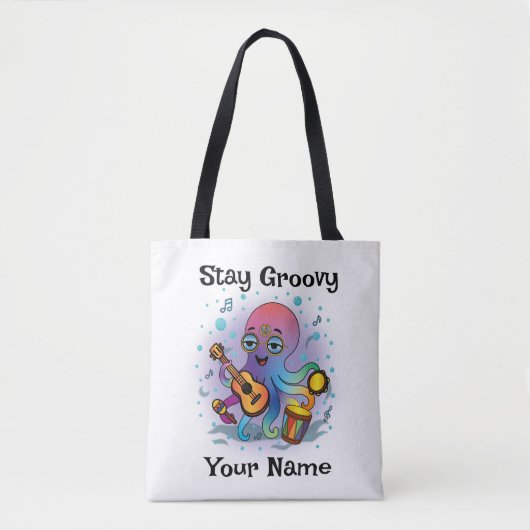 Custom Tote Bag | Retro Octopus | Name & Text トートバッグ (正面)