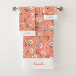 Custom Towels with White Poppies バスタオルセット