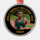 Custom Track Team Photo Runner Christmas メタルオーナメント (正面)
