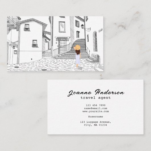 Custom Travel Agent Business Card with Cityscape 名刺 (正面/裏面)