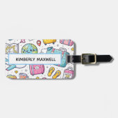 Custom Travel Doodle Luggage Tag Fun Design ラゲッジタグ (正面横)