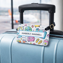 Custom Travel Doodle Luggage Tag Fun Design ラゲッジタグ
