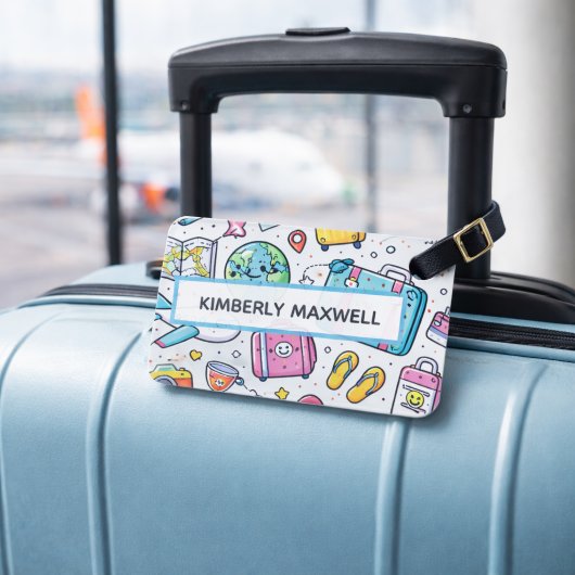 Custom Travel Doodle Luggage Tag Fun Design ラゲッジタグ