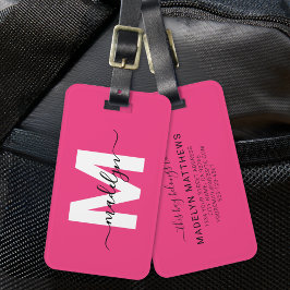 Custom Traveler Pink Initial Name Monogram ラゲッジタグ