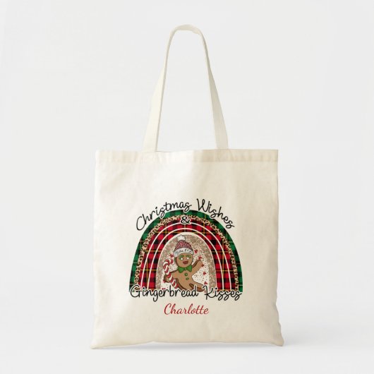 Custom Trendy Christmas Wishes Gingerbread Kisses トートバッグ (正面)