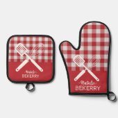 Custom trendy classic tartan plaid Red White chic 鍋つかみ&鍋敷きセット (正面)