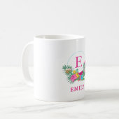 Custom Tropical Flamingo Floral Monogram コーヒーマグカップ (正面左)
