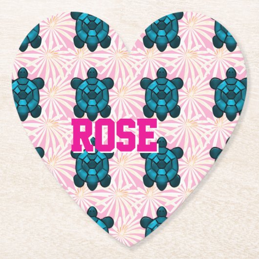 Custom Tropical Turtle Floral Pattern Seamless  ペーパーコースター (正面)