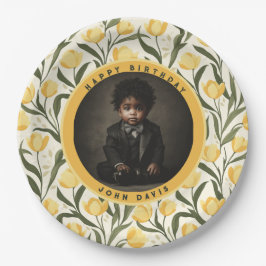 Custom Tulip Flower Boho Birthday ペーパープレート