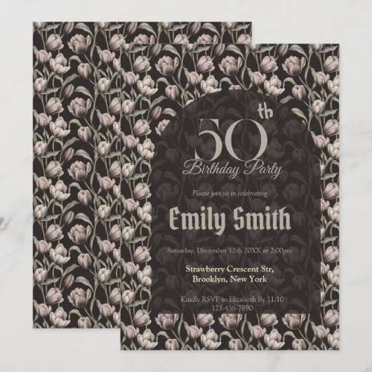 Custom Tulip Themed 5Th Birthday 招待状 (正面/裏面)