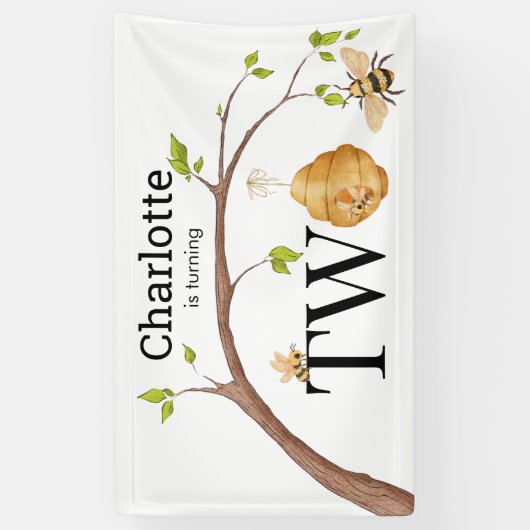 Custom Turning Two Beehive Birthday Party 横断幕 (縦)