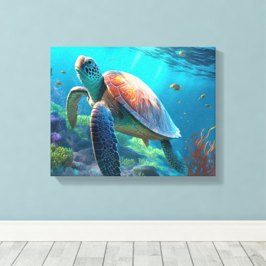 Custom Turtle Canvas Wall Art Personalized Design キャンバスプリント (インサイチュ (ウッドフロア))