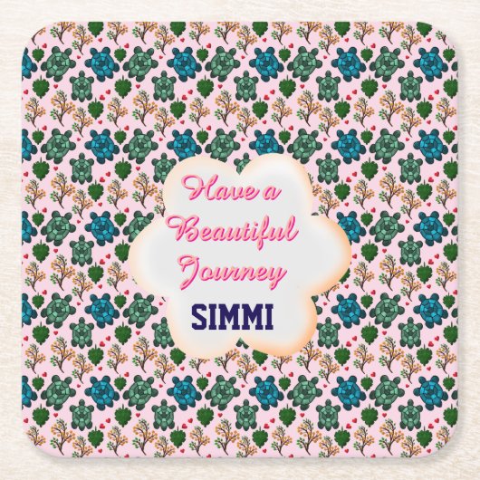 Custom turtle pattern  スクエアペーパーコースター (正面)