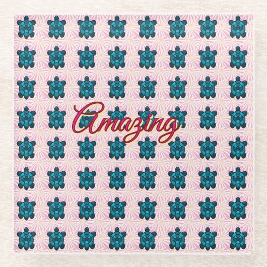 Custom turtle pattern Sherpa Blanket ガラスコースター (正面)