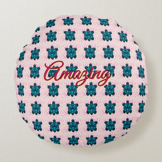 Custom turtle pattern Sherpa Blanket ラウンドクッション (正面)