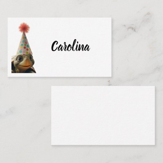 Custom turtle with party hat place setting プレイスカード (正面/裏面)