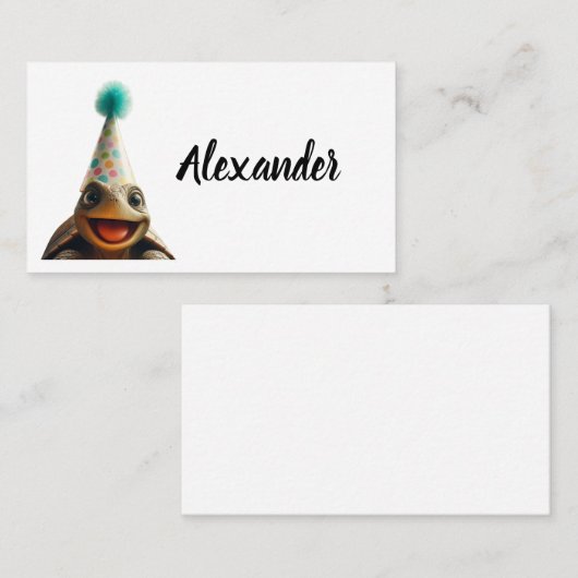 Custom turtle with party hat place setting プレイスカード (正面/裏面)