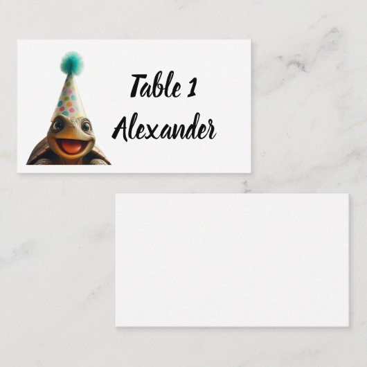 Custom turtle with party hat place setting プレイスカード (正面/裏面)