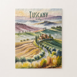 Custom Tuscany Watercolor Rolling Hills Landscape ジグソーパズル