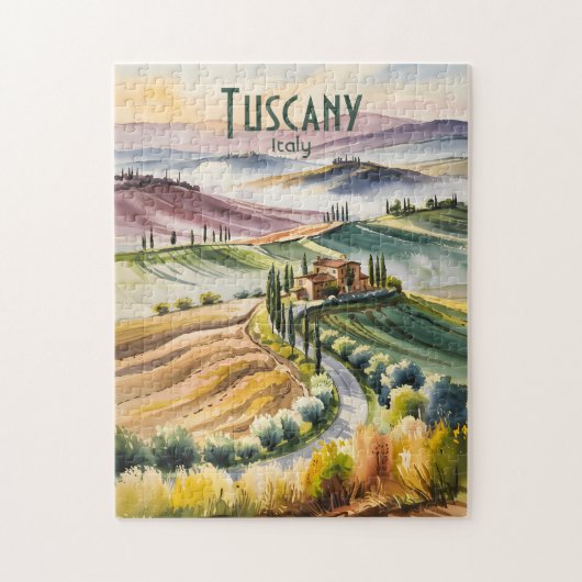 Custom Tuscany Watercolor Rolling Hills Landscape ジグソーパズル (縦)
