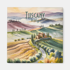 Custom Tuscany Watercolor Rolling Hills Landscape マグネット