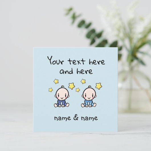 Custom Twin Baby Boys Congratulations w. Names,  カード (スタンド正面)