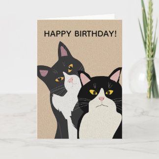 CUSTOM Two Cats Happy Birthday カード