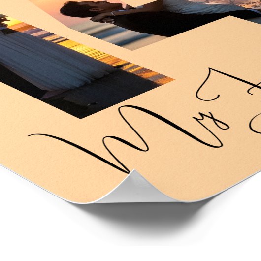 Custom Two Photo & Date Anniversary Valentine’s  ポスター (角)