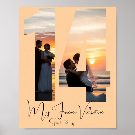 Custom Two Photo & Date Anniversary Valentine’s ポスター (正面)